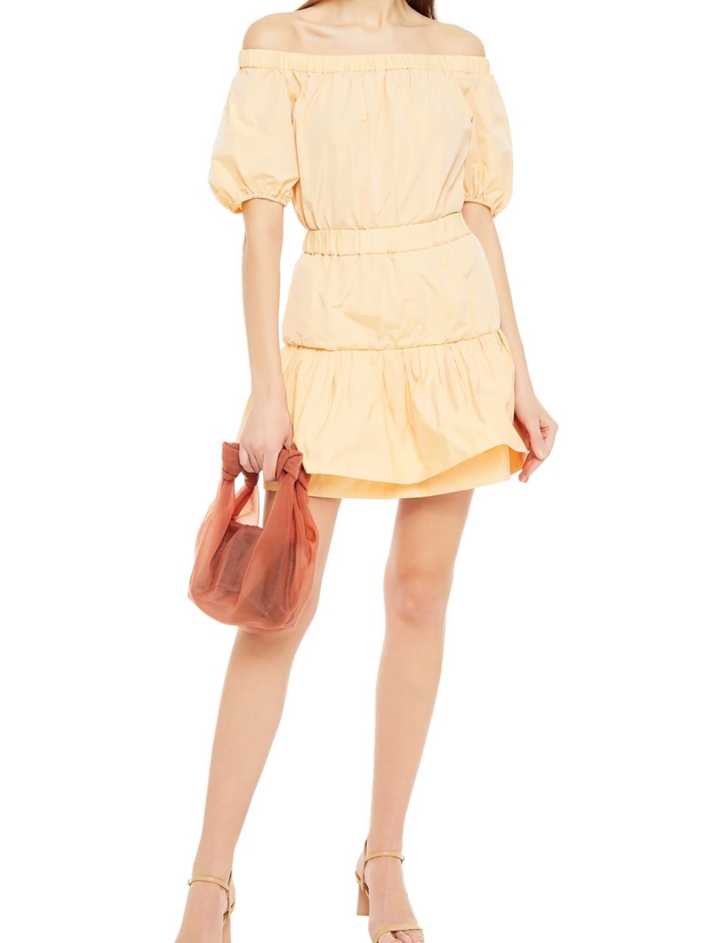 Maje Romey Mini Dress Size 34 XS Apricot Orange Off The Shoulder Gather Taffeta - Picture 3 of 16